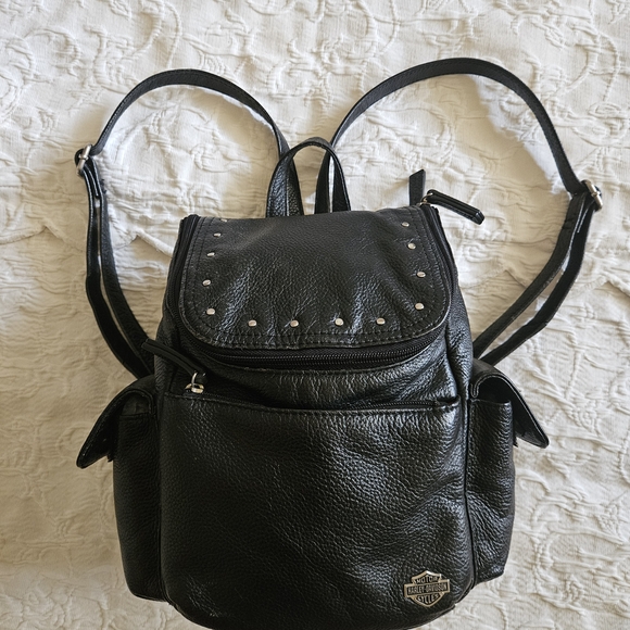 Harley-Davidson Handbags - Harley-Davidson Black Leather Studded Backpack